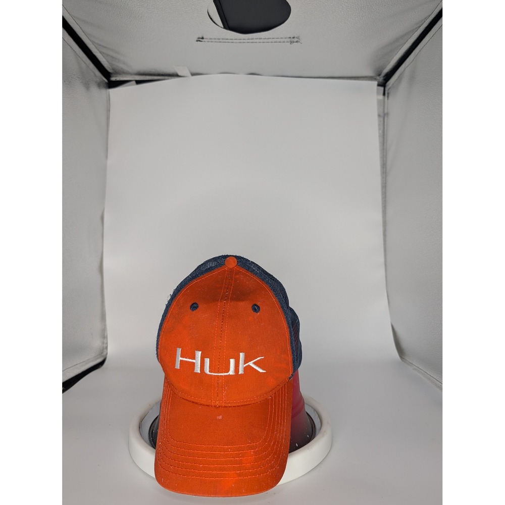 Huk Fishing Trucker Hat Orange Navy Blue Snapback Webster Embroidered Cap